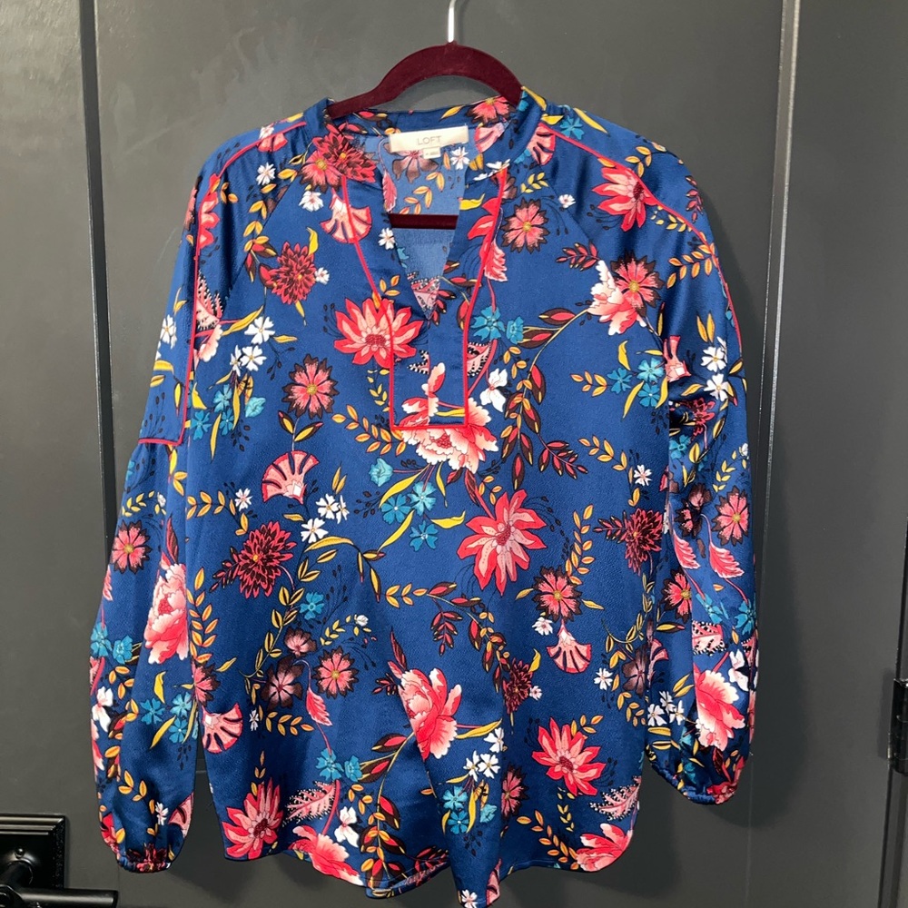 LOFT blue asian inspired blouse - size M